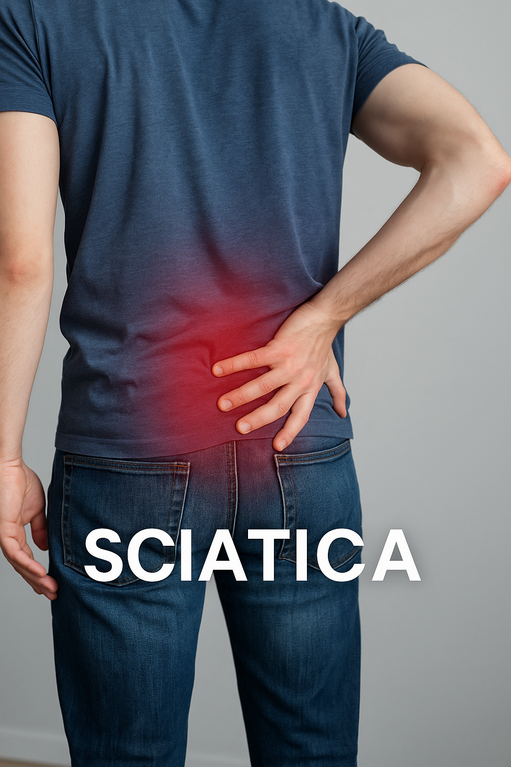 Close-up image of a man holding his lower back, highlighting sciatic nerve pain for Ascend Physical Therapy Hendersonville TN